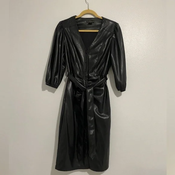 House of Harlow 1960 Dresses | House of Harlow 1960 Belted Faux Leather Dress with Pockets | Color: Black | Size: S | Olyayayacloset's Closet